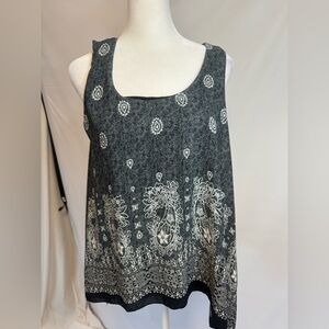 Corvia size SMALL black/grey sleeveless kerchief style blouse asymmetric bottom